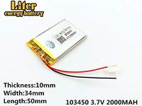 3.7V 2000mAh 103450 Lithium Polymer Ion Rechargeable Battery Lithium 3lines Polymer Li-Po Battery for MP4 GPS MP3 Bluetooth Stereo DIY Gift