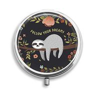 Euger Custom Cute Baby Sloth On The Tree Round Silver Pill Box Pocket 2.1 inches Medicine Tablet Holder Organizer Case for Purse