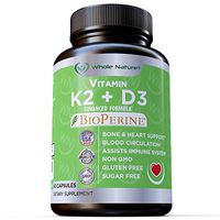 K2 D3 Vitamin Supplement with BioPerine - Vegan Calcium Supplements with Vitamins K and D - Advanced D3K2 VIT 5000 IU - 60 Vegan D3 Plus K2 MK-7 Complex Nutritional Capsules for Heart & Bone Health