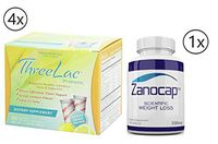 THREELAC Probiotic, 4 Pack of 60 Pkts by Global Health Trax with Zanocap Scientific Weight Loss 1 Bottle