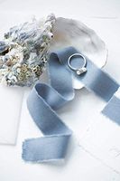 Dusty blue 1" wide, 5yd satin cotton ribbon, Frayed edges hand dyed, for Rustic wedding invitation ties, favors gift wrapping Party decor bows, Florist Bouquet supplies, Flat lay styling props