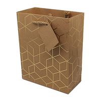 7.5x3.5x9x3.5" Geometric Pattern Kraft 12 Gift Bags with Jute Handles and Hang Tag Shopping Bag or Gift Bag for Birthdays, Baby Showers, Party Favors and Any Occasion (Medium)