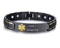 XUANPAI Type 1 Diabetes Brushed Name Plate ID Identity Magnet Therapy Medical Alert ID Bracelet(Black+Yellow)