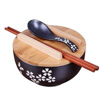 Bowl Bowls Dishware Japanese Ceramic Bowl, 6.5 Inch Black With Lid Tableware Retro Soup Bowl Instant Noodle Bowl Rice Bowl Ceramic Large Capacity Ramen Bowl for kitchen restaurant gifts Household tabl