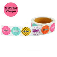 Assorted Color Round Thank You Stickers 1.5 inch | 1000 Adhesive Thank You Labels per Roll | 5 Unique Designs | Perfect for Baby Shower, Wedding, Graduation, Business, Birthday Family Celebrations