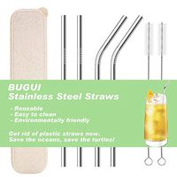 Reusable Stainless Steel Drinking Straws with Travel Case, Set of 4, 8.5" Long, Fit 20 oz Yeti Tumbler Rumbler, Perfect for Cold Beverage, ECO-Friendly Solution by Bugui. (2 Straight|2 Bent|2 Brushes)