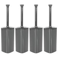 mDesign Modern Square Plastic Toilet Bowl Brush and Holder for Bathroom Storage and Organization, Compact Free-Standing Design, Covered Brush - Sturdy, Deep Cleaning, 4 Pack - Charcoal Gray