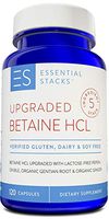 Essential Stacks Upgraded Betaine HCL With Pure Pepsin, Ox Bile Extract, Organic Gentian Bitters & Organic Ginger - Gluten Free, Dairy Free, Soy Free & Non-GMO with 3rd Party Verified Allergen Testing