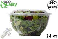 24oz Salad Bowls To-Go with Lids and Cutlery (100 Count) - Clear Plastic Disposable Salad Containers | Lunch, Salads, Fruits, Leak Proof, Airtight, Fresh, Meal Prep, Fork, | Rose Bowl Container (24oz)