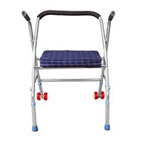 Seat & Roller Bar Covers Walker Old Man's Armrest Crutches 2 Rounds 2 Foot Walker Wheeled Walking Aid Folding Easy to Carry Helping Good Helper (Color : Silver, Size : 545178cm)
