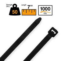 BuyCableTies 11" Standard Indoor/Outdoor Cable Ties - 50 lb Rated - Made in USA - Black - UV Resistant - 1000 per bag