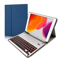 iPad 7th Generation Case, Lyperkin Leather Stand Case Smart Cover with Detachable 7 Colors Backlit Keyboard & Pencil Holder Compatible for iPad 7th Gen 10.2inch 2019