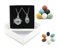 HEDQFM 2 PCS Women Essential Oil Diffuser Necklace with a Gift Box,Hollow Ball and Teardrop Aromatherapy Pendant Locket Necklace with Adjustable Chain and Colored Lava Stone for Women