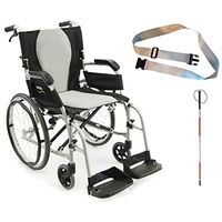 Ergo Flight Ultra Lightweight Ergonomic Wheelchair, Quick Release Rear Wheel Axle, 16" Seat Width in Pearl Silver Framer & Free Folding Blind Cane + Silver Wheelchair Seatbelt!