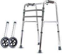 Folding Rollator Walkers Stand for Seniors, with 2 Wheels, 8 Files Adjustable, Lightweight Travel Walker, Supports Up to 230 Lbs (Size : with Auxiliary Wheel)
