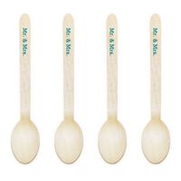Dress My Cupcake Natural Wood Candy 100-Pack Buffet Cutlery Spoons DIY Kit, Mr. and Mrs, 6.5-Inch, Aqua
