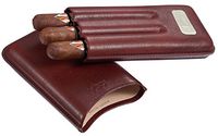 Personalized Visol Brown Leather 3 Finger Cigar Case with Engraved Plated