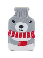 Large 2 Liter Classic Rubber Hot Water Bottle with Soft Knit Cover, Cartoon Bear