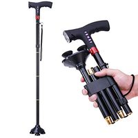 Foldable Cane, ergonomically Designed LED Light MP3 Flashing Light Warning, Replaceable Non-Slip Base, Small Package, Light Weight for Men and Women Travel (Black)