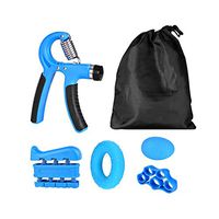5 Pack Hand Grip Strengthener Workout Kit Forearm Grip Ball Ring Adjustable Resistance Hand Gripper Finger Exerciser Stretcher (Blue)