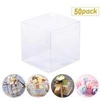 Hasken 50 Pack Clear Favor Boxes Clear Gift Boxes Transparent Cube Boxes for Wedding Party Bridal Shower 3" L x 3" W x 3" H
