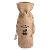 Life Is Better Bergamasco Shepherd Dog Jute Burlap Wine Drawstring Bag