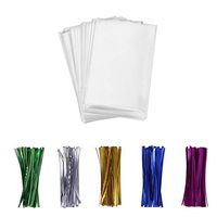 Cellophane Bags，200 pcs Candy Bags with 200 Twist Ties 5 Mix Colors Good for Bakery, Cookies, Candies,Dessert，Popcorn (3'' x 5'')