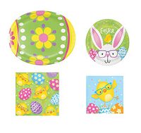 Easter Paper Plates and Napkins Set - Bundle Includes 16 Large Oval Plates, 16 Small Plates, 16 Large Napkins and 16 Small Napkins