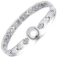 Rainso Womens Elegant Titanium Steel Health Magnetic Therapy Bracelets Pain Relief for Arthritis Adjustable (Silver)