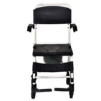 Thaweesuk Shop Black Bathroom Shower Toilet Commode Wheelchair w/Drop Arms Patient Wheel Chair PU Seat Aluminum Alloy Frame PVC Casters 17.91" x 20.08" x 38.58" (LxWxH) of Set