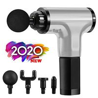 Personal Percussion Massage Gun Sport Therapy Massager Body Deep Tissue Percussion Muscle Massager for Pain Relief, 4 Massage Heads (2020-VERSION Silver)