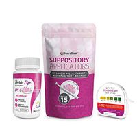 NutraBlast Boric Acid Suppositories 600mg (30 Count) w/NutraBlast Disposable Vaginal Suppository Applicators (15-Pack) and Feminine pH Test Strips 1-14 (100 Tests Roll)