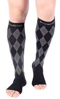 Premium Open Toe Compression Socks 1 Pair 20-30mmHg Stockings (BlackGray, L)