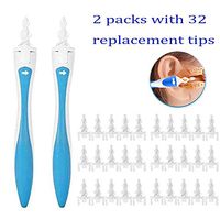Ear Wax Removal Kit Earwax Cleaner Smart Ear Swab Tool Soft Safe Safe Spiral Silicone Cleaner Earplug Ear Pick Tool Ear Care with 32 Replacement Tips (2PCS)