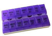 Apex 7- Day Push to Open Pill Organizer, 1x Per Day or AM/PM (AM/PM with Tray, Purple)