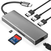 USB Type C Hub Multiport Adapter -Dongle 6 in 1 Portable Space Aluminum with 1000Mbps Enternet Output, 3 USB 3.0 Ports, SD/Micro SD Card Reader Compatible for MacBook Pro, XPS More Type C Devices