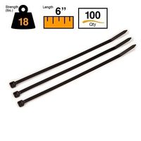 BuyCableTies 6" Miniature Style Indoor/Outdoor Cable Ties - 18 lb Rated - Made in USA - Black - UV Resistant - 100 per bag