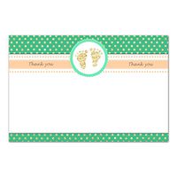 30 Blank Thank You Cards Notes Baby Shower Footprints Green Gold + 30 White Envelopes
