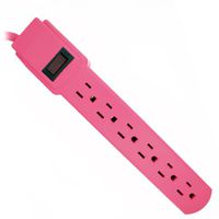 Topzone® 1 Feet 6 Outlets Built-in Safety Circuit Breaker Angle Plug AC Wall Power Strip UL Listed (Pink)