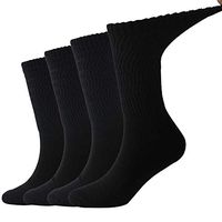 Dsource Mens Womens Diabetic Socks Loose Fit Circulation Dress Crew Socks with Seamless Toe 4 Pairs XXL/XXXL Black Crew