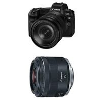 Canon EOS R Mirrorless Digital Camera w/ 24-105mm Lens and 35-35mm f/1.8-22 Fixed Prime SLR Camera Lens, Black