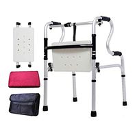 Nuokix Flip Block Seat Walker Bathtub Four-Legged Stick Elderly Disabled Walker Aluminum Alloy Double Handrail with Wheel Assist 46cm × 52cm × 74cm Non-Slip Walking Stick with Hospital