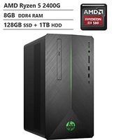 2019 HP Pavilion 690 VR Ready Gaming Desktop Computer, AMD Ryzen 5 2400G Quad-Core Processor, 8GB DDR4, 128GB SSD + 1TB HDD, AMD Radeon RX 580, Wireless-AC, DVDRW, Bluetooth, Windows 10