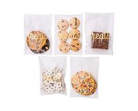 Sweet Details Party Co. Cellophane 'Treats' Bags {100 Pack} Gold & Clear Favors Goodie Bags- Treat & Cookie Bags for Wedding/Birthday Dessert Table & Candy Buffet- Self-Sealing & Resealable Adhesive!