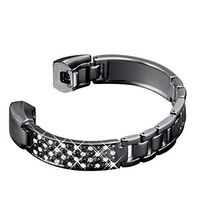 bayite Metal Bands Compatible with Fitbit Alta and Alta HR, Jewelry Bangle Adjustable Bracelet with Rhinestone， (Black, 5.5" - 7.2")