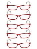 Ladies Reading Glasses 5 Pairs Pattern Design Readers Women Reading Eyeglasses (Red, 0.50)