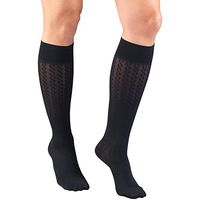 Truform Compression Socks, 15-20 mmHg, Women's Dress Socks, Knee High Over Calf Length, Navy Cable Knit, Medium