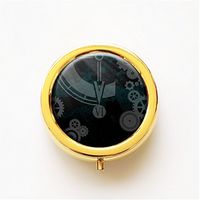 RhyNSky Retro Clock Mini Portable Pocket Pill Box Case Holder for Purse, 3 Compartments, Gold, FG523