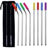 Weite 8 Stainless Steel Straws, Reusable Ultra Long 10.5 inch Drinking Metal Straws with Soft Silicon Tips for Tumblers Rumblers Cold Beverage, with Black Bag (4 Straight|4 Bent|2 Brushes) (Silver)