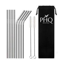 PHQ Set of 8 Stainless Steel Metal Straws. Ultra Long 8.5&10.5 Inch Reusable Straws For Tumblers, RTIC, Tervis, Ozark Trail, Starbucks, Mason Jar, Cold Beverage (4 Straight+4 Bent+2 Brushes)